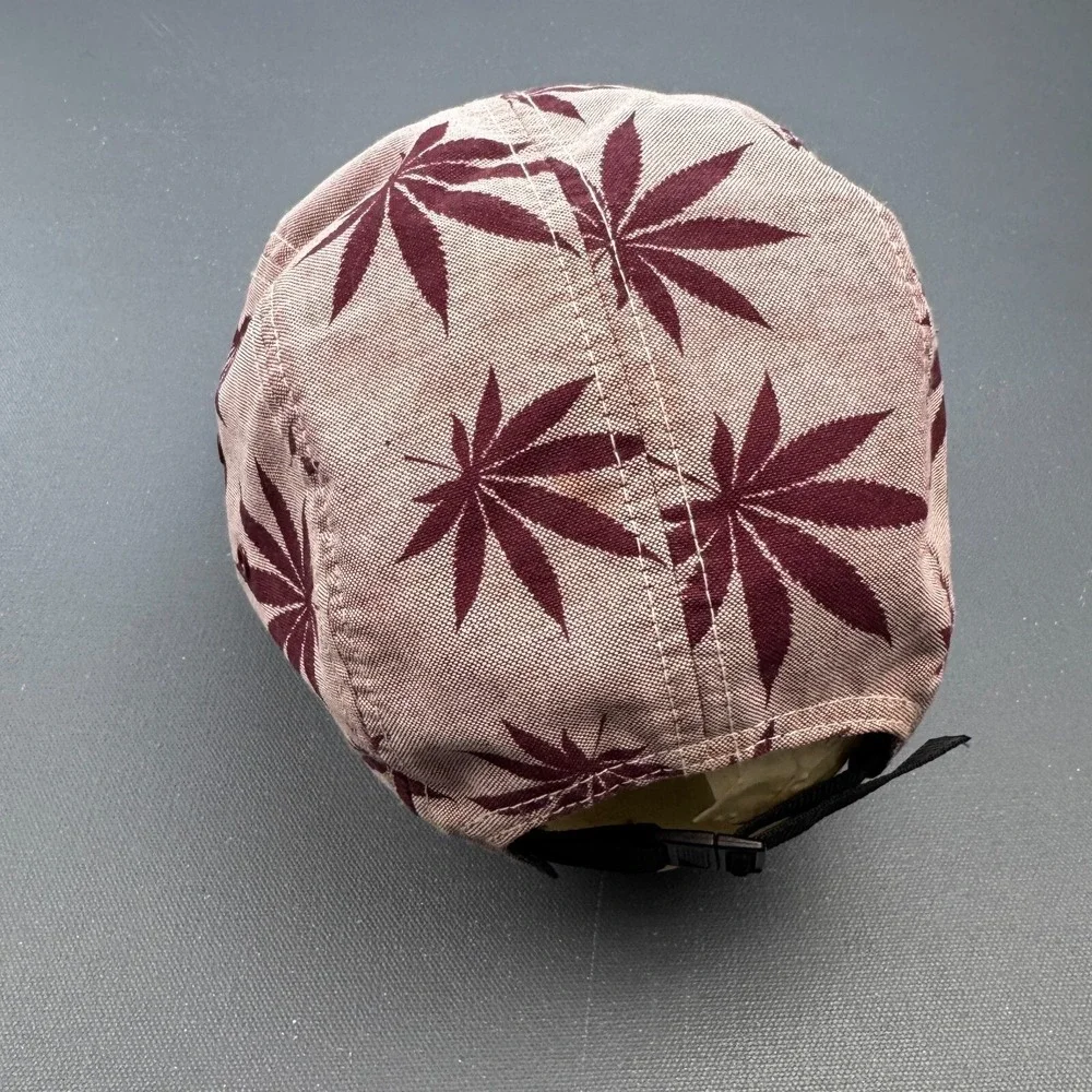 HUF 5 Panel Strapback Hat USA Leaf Print Maroon Pink Skate Streetwear Cap Y2K